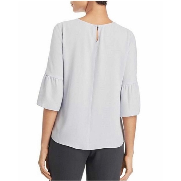 Eileen Fisher India Sky Blue Silk Georgette Crepe Ruffle Sleeve Top New w/ tags! - Picture 2 of 10
